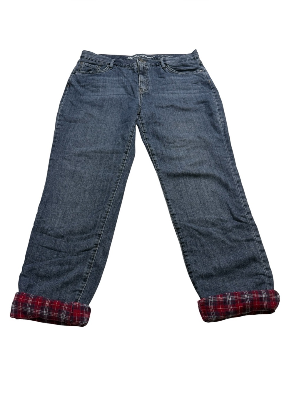 Eddie Bauer Plaid Flannel Lined Relaxed Boyfriend Jeans Sz 12